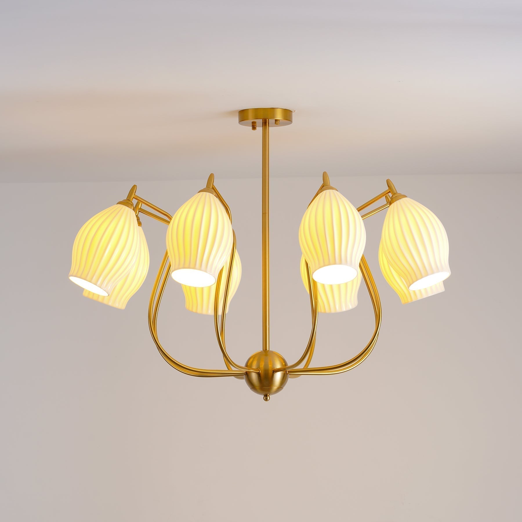 Modern Fluted Ceramic Ribbed Chandelier Multi Light Glass Gasolier Ceiling Fixture