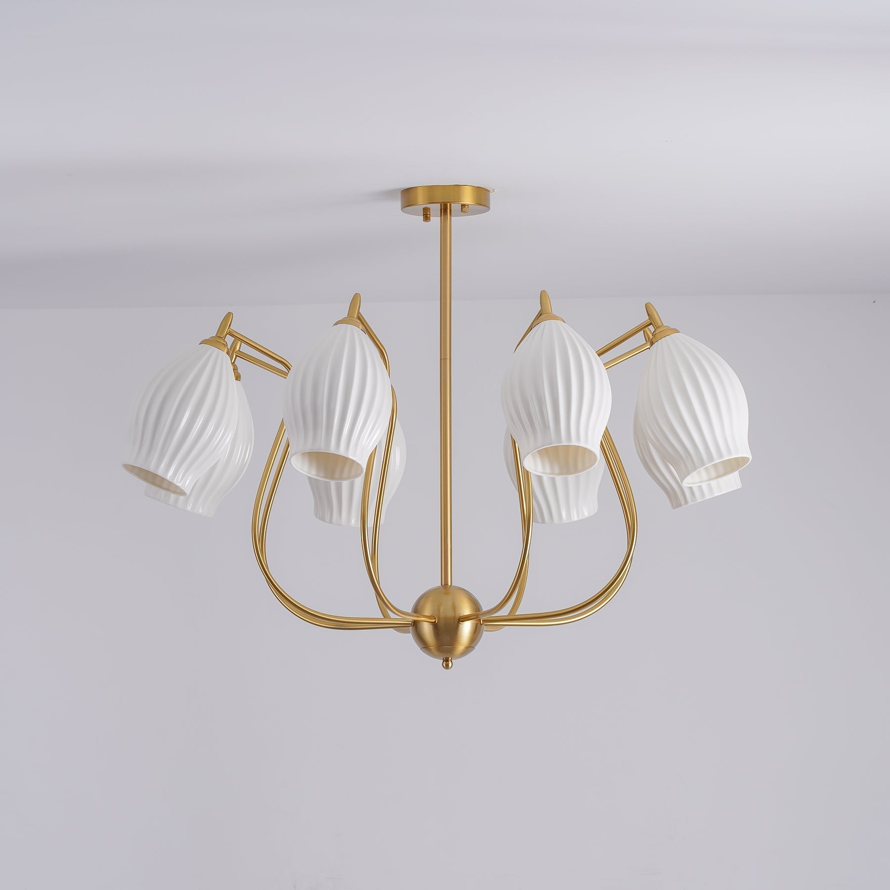 Modern Fluted Ceramic Ribbed Chandelier Multi Light Glass Gasolier Ceiling Fixture