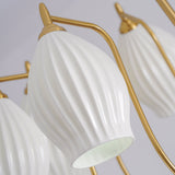 Modern Fluted Ceramic Ribbed Chandelier Multi Light Glass Gasolier Ceiling Fixture