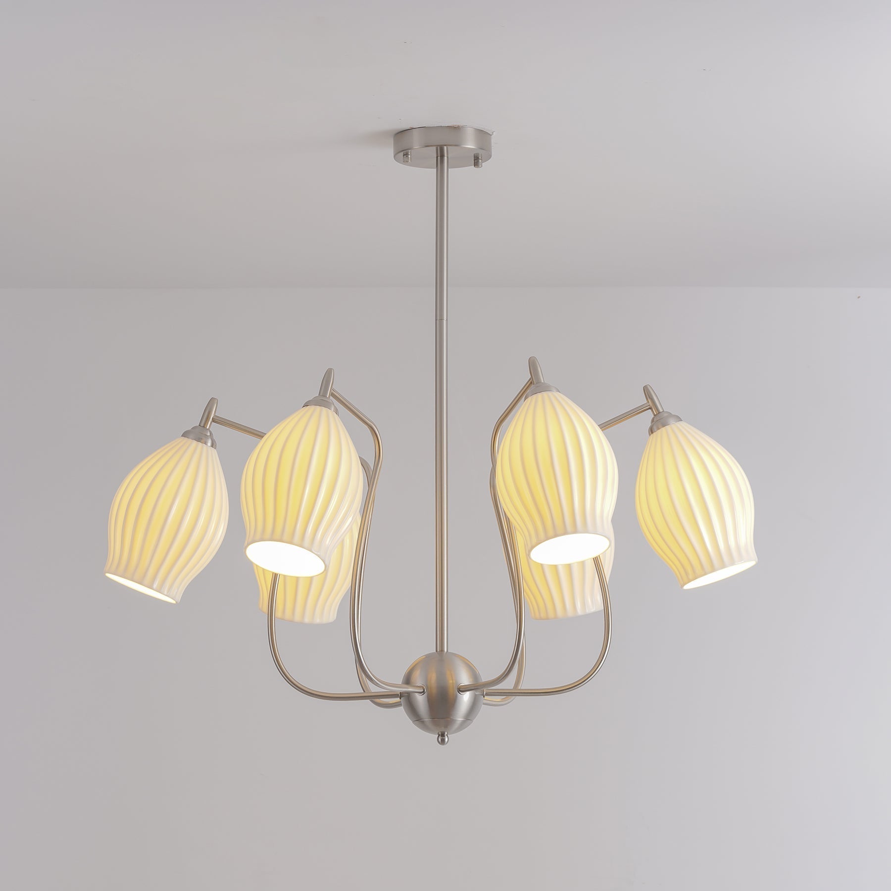 Modern Fluted Ceramic Ribbed Chandelier Multi Light Glass Gasolier Ceiling Fixture