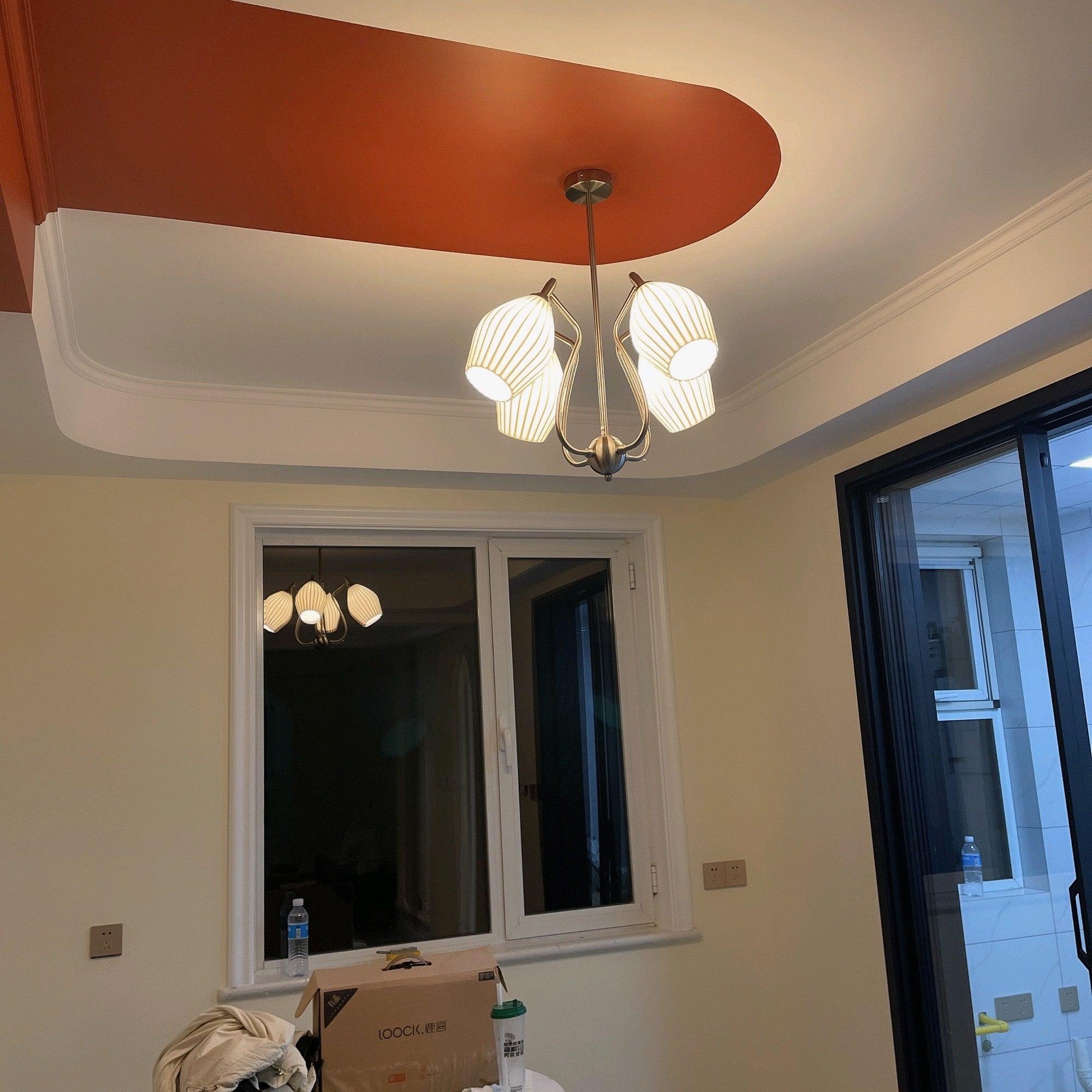 Modern Fluted Ceramic Ribbed Chandelier Multi Light Glass Gasolier Ceiling Fixture