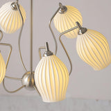 Modern Fluted Ceramic Ribbed Chandelier Multi Light Glass Gasolier Ceiling Fixture