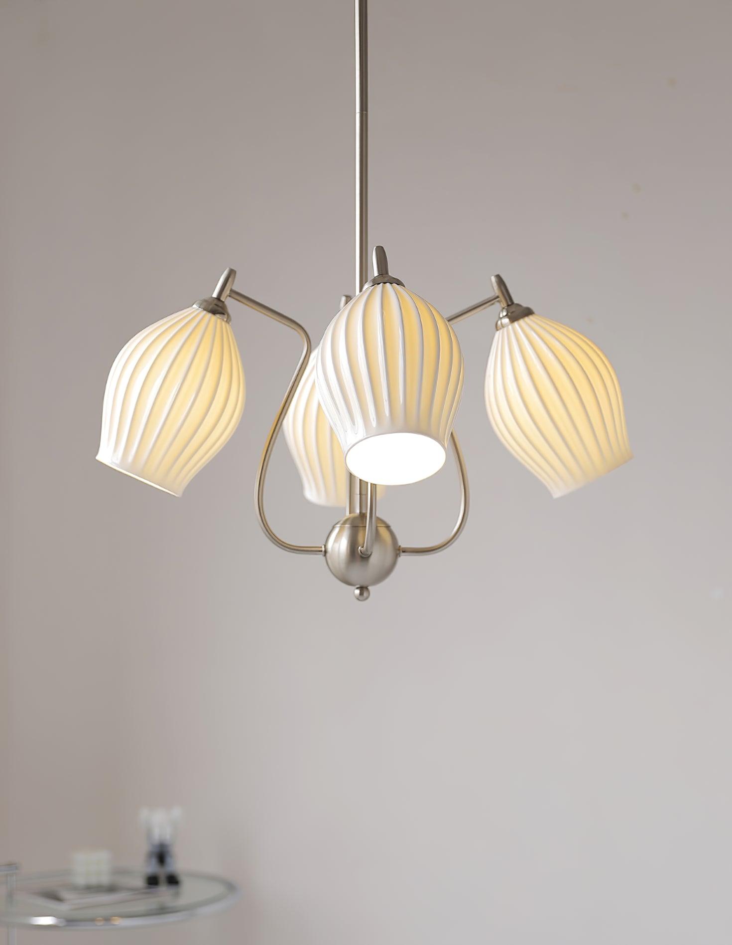 Modern Fluted Ceramic Ribbed Chandelier Multi Light Glass Gasolier Ceiling Fixture