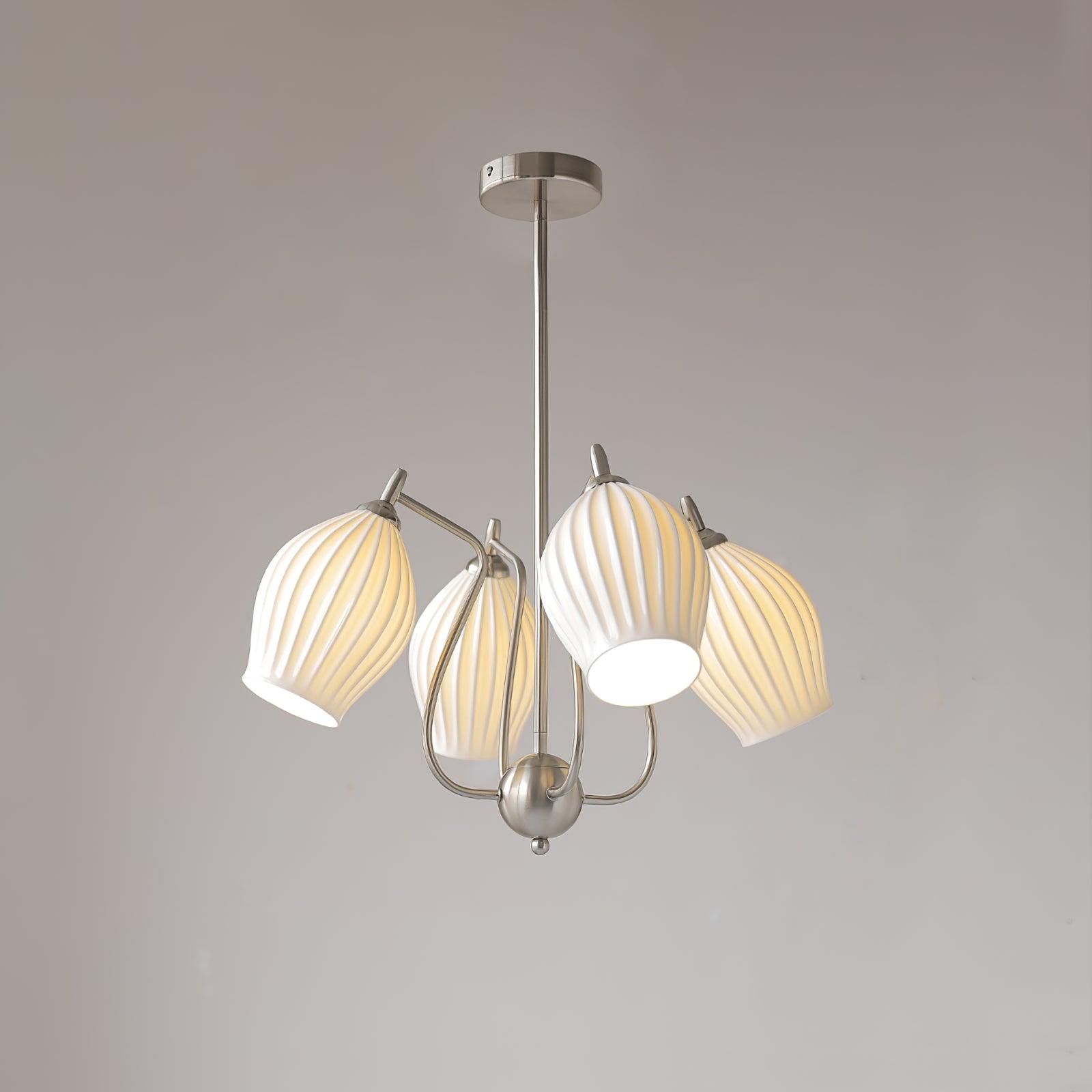 Modern Fluted Ceramic Ribbed Chandelier Multi Light Glass Gasolier Ceiling Fixture