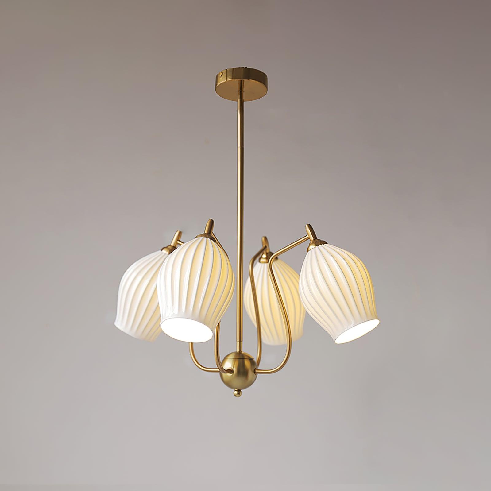 Modern Fluted Ceramic Ribbed Chandelier Multi Light Glass Gasolier Ceiling Fixture