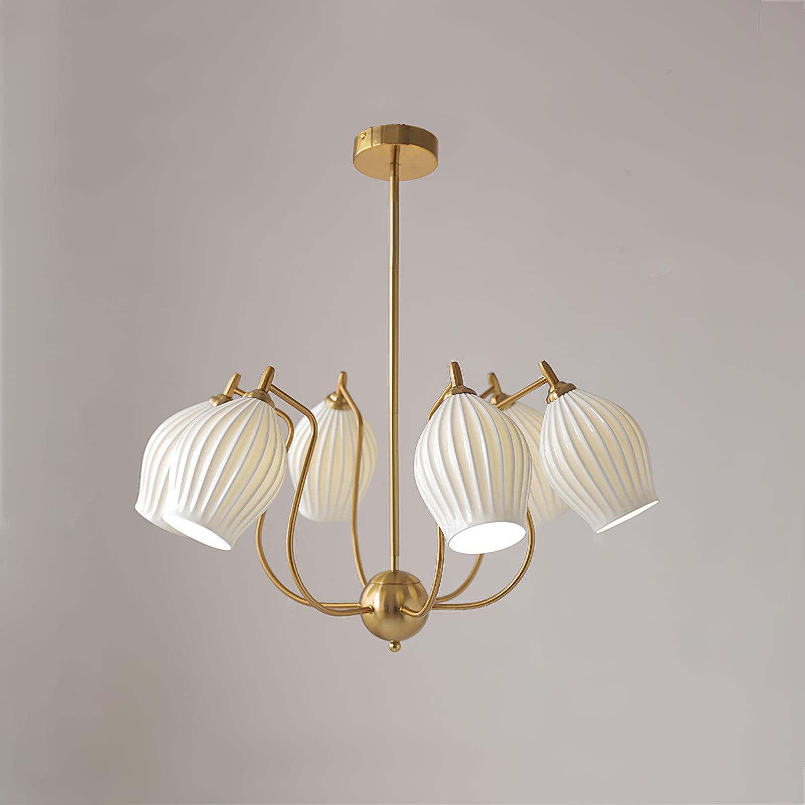 Modern Fluted Ceramic Ribbed Chandelier Multi Light Glass Gasolier Ceiling Fixture