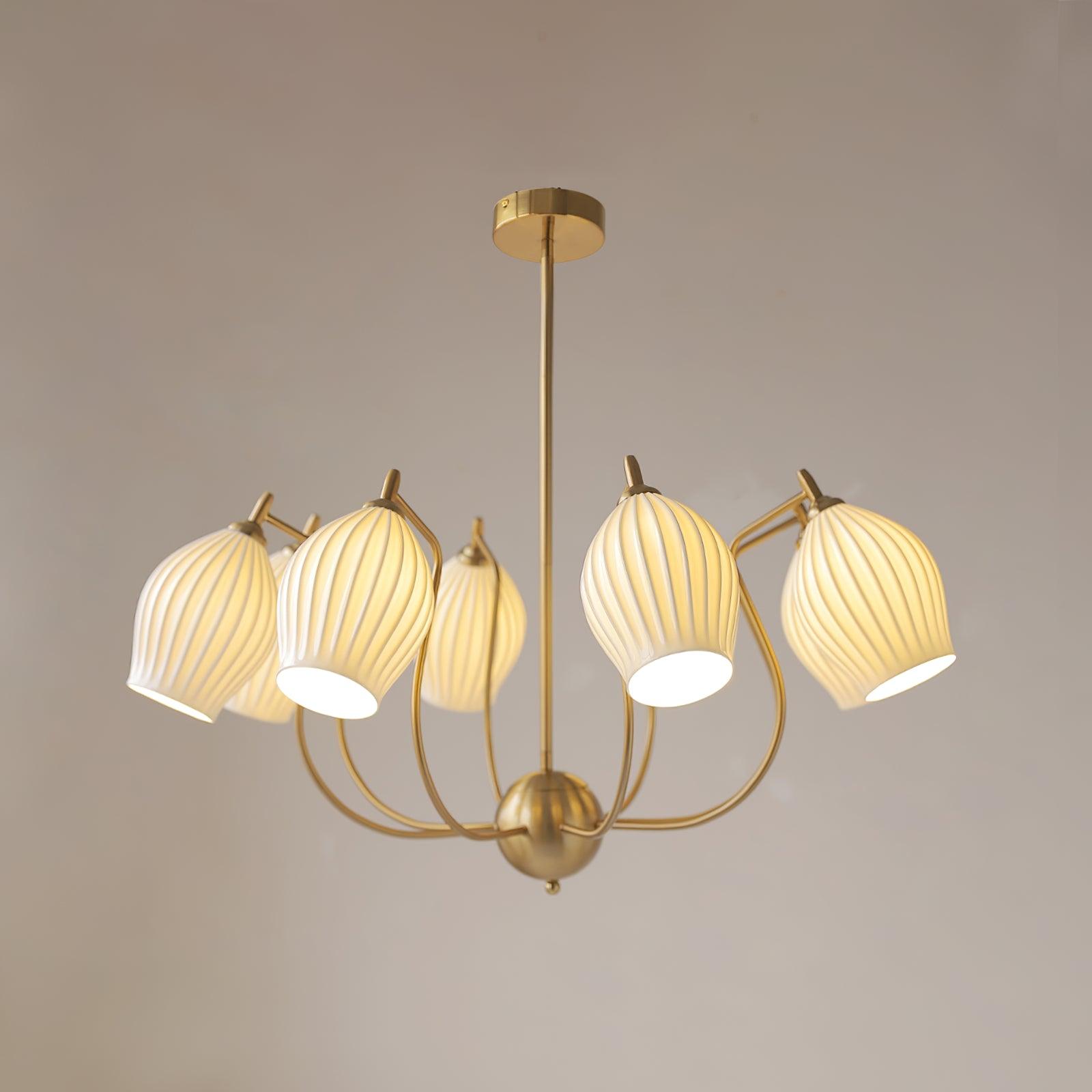 Modern Fluted Ceramic Ribbed Chandelier Multi Light Glass Gasolier Ceiling Fixture