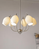 Modern Fluted Ceramic Ribbed Chandelier Multi Light Glass Gasolier Ceiling Fixture