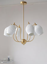 Modern Fluted Ceramic Ribbed Chandelier Multi Light Glass Gasolier Ceiling Fixture