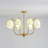 Modern Fluted Ceramic Ribbed Chandelier Multi Light Glass Gasolier Ceiling Fixture