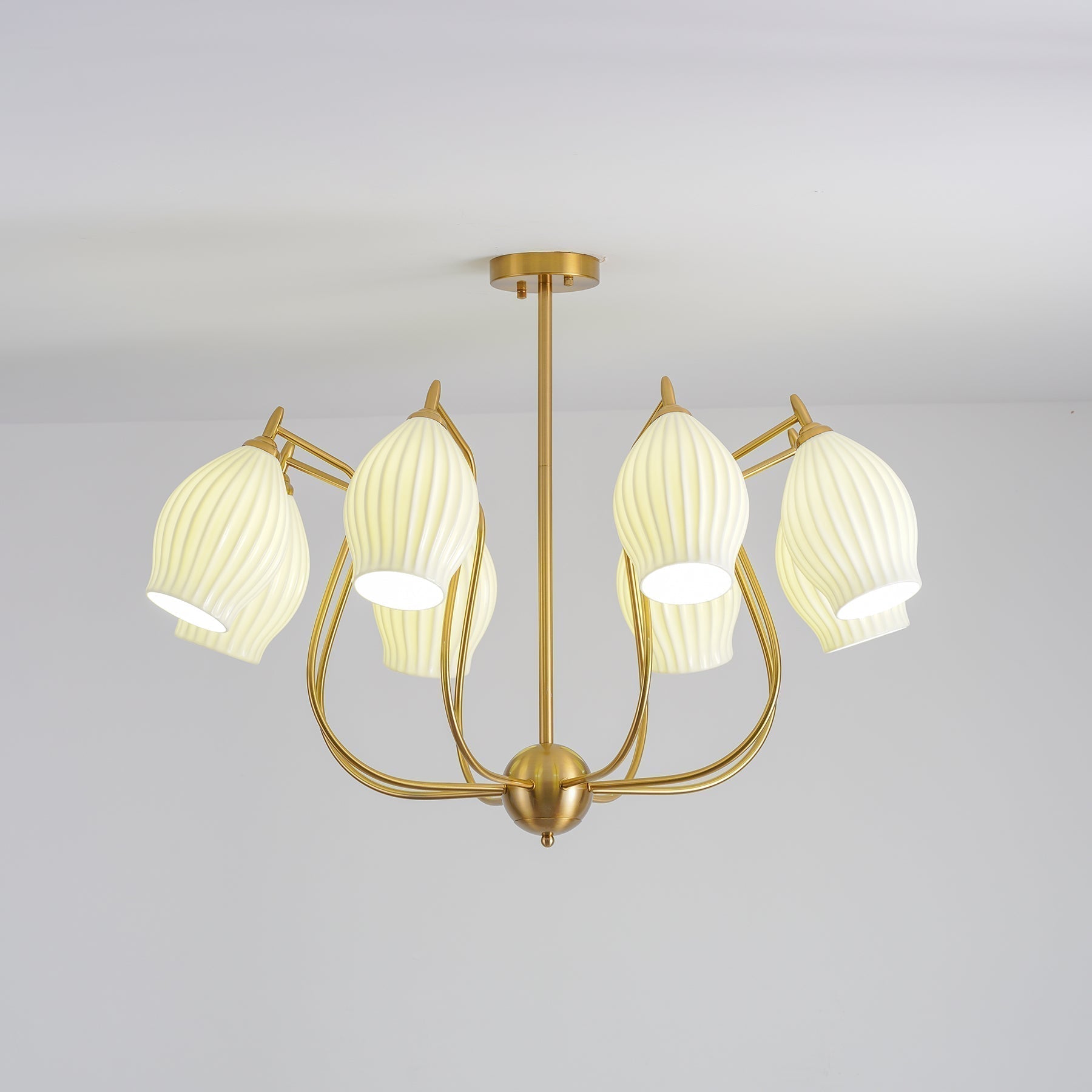 Modern Fluted Ceramic Ribbed Chandelier Multi Light Glass Gasolier Ceiling Fixture
