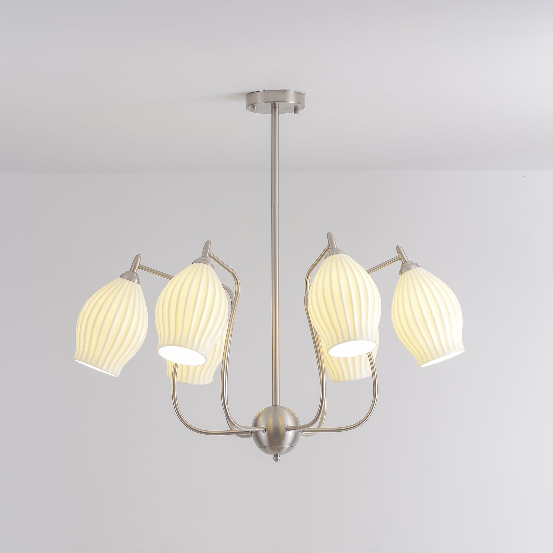Modern Fluted Ceramic Ribbed Chandelier Multi Light Glass Gasolier Ceiling Fixture