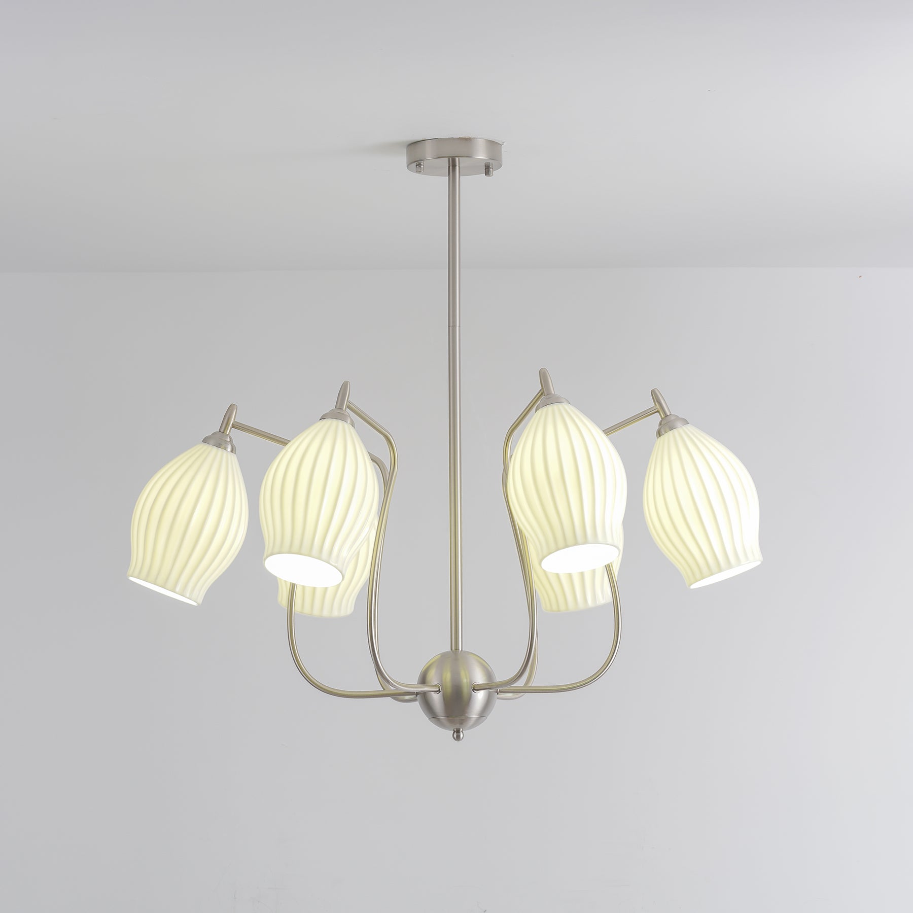 Modern Fluted Ceramic Ribbed Chandelier Multi Light Glass Gasolier Ceiling Fixture
