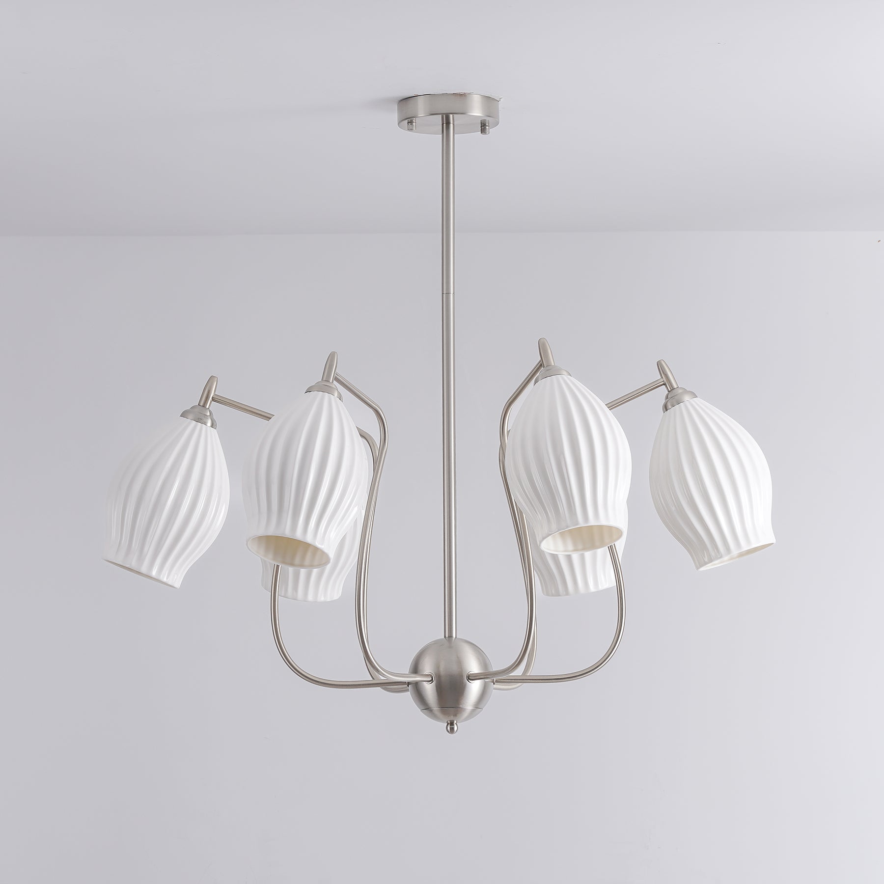 Modern Fluted Ceramic Ribbed Chandelier Multi Light Glass Gasolier Ceiling Fixture