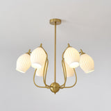 Modern Fluted Ceramic Ribbed Chandelier Multi Light Glass Gasolier Ceiling Fixture