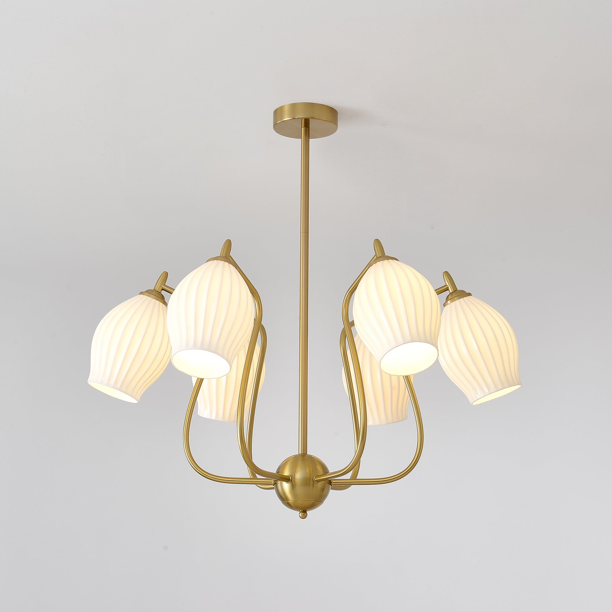 Modern Fluted Ceramic Ribbed Chandelier Multi Light Glass Gasolier Ceiling Fixture