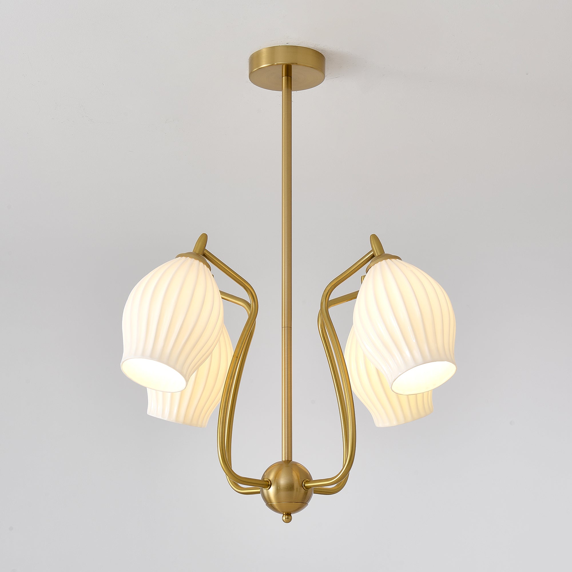 Modern Fluted Ceramic Ribbed Chandelier Multi Light Glass Gasolier Ceiling Fixture