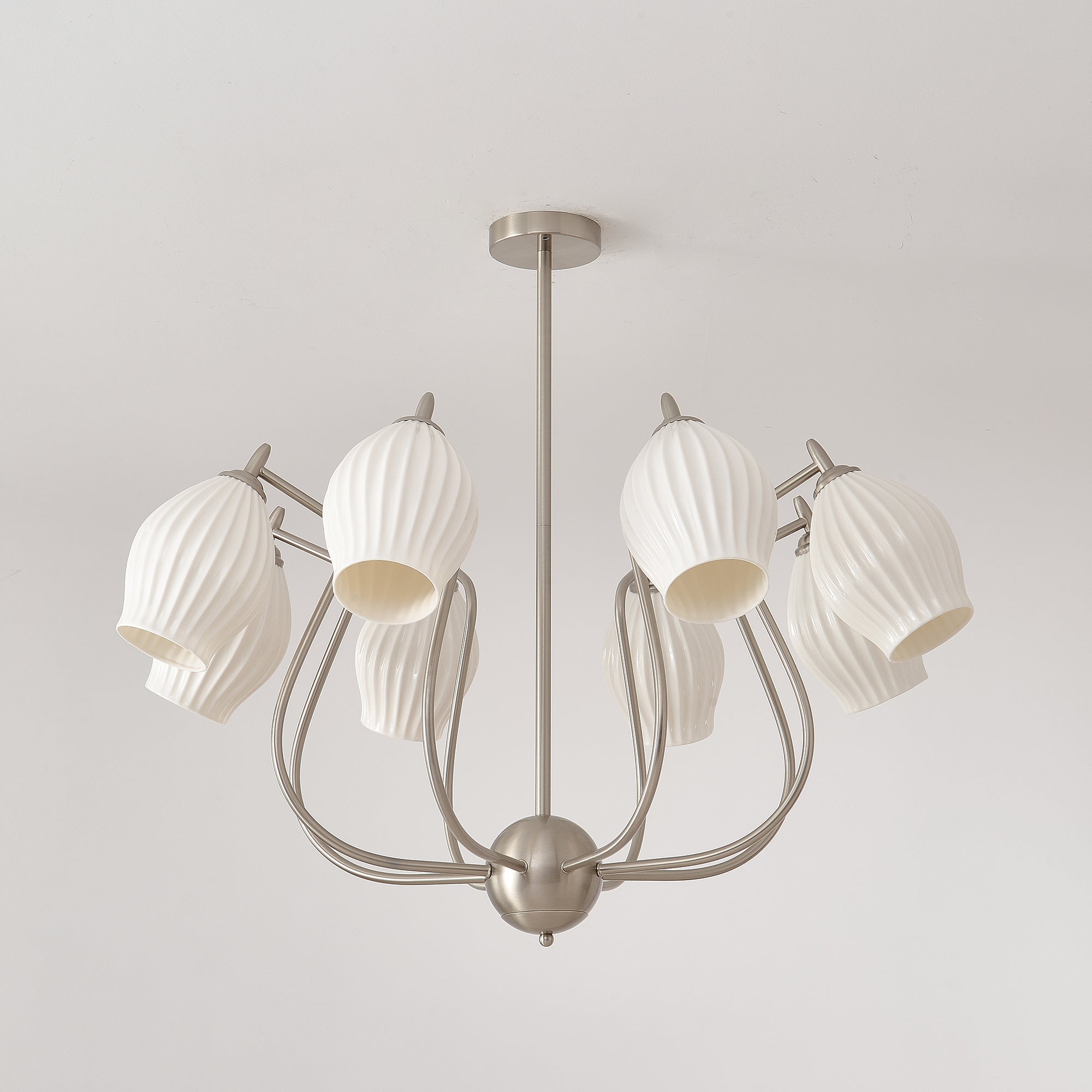 Modern Fluted Ceramic Ribbed Chandelier Multi Light Glass Gasolier Ceiling Fixture