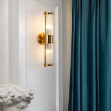 Modern Fluted Glass Wall Sconce in Gold or Chrome Finish Cylinder LED Indoor Vanity Lighting