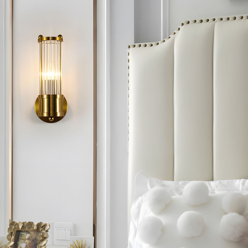 Modern Fluted Glass Wall Sconce in Gold or Chrome Finish Cylinder LED Indoor Vanity Lighting