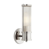 Modern Fluted Glass Wall Sconce in Gold or Chrome Finish Cylinder LED Indoor Vanity Lighting