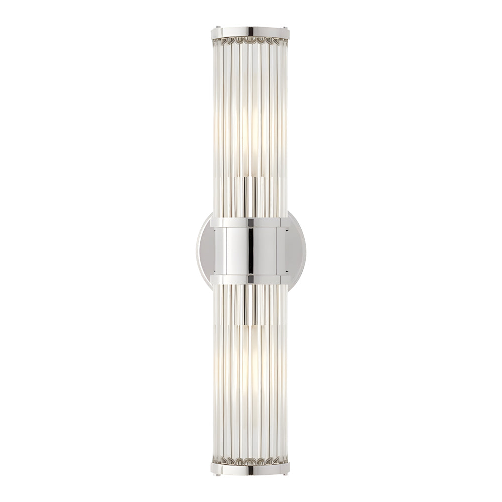 Modern Fluted Glass Wall Sconce in Gold or Chrome Finish Cylinder LED Indoor Vanity Lighting