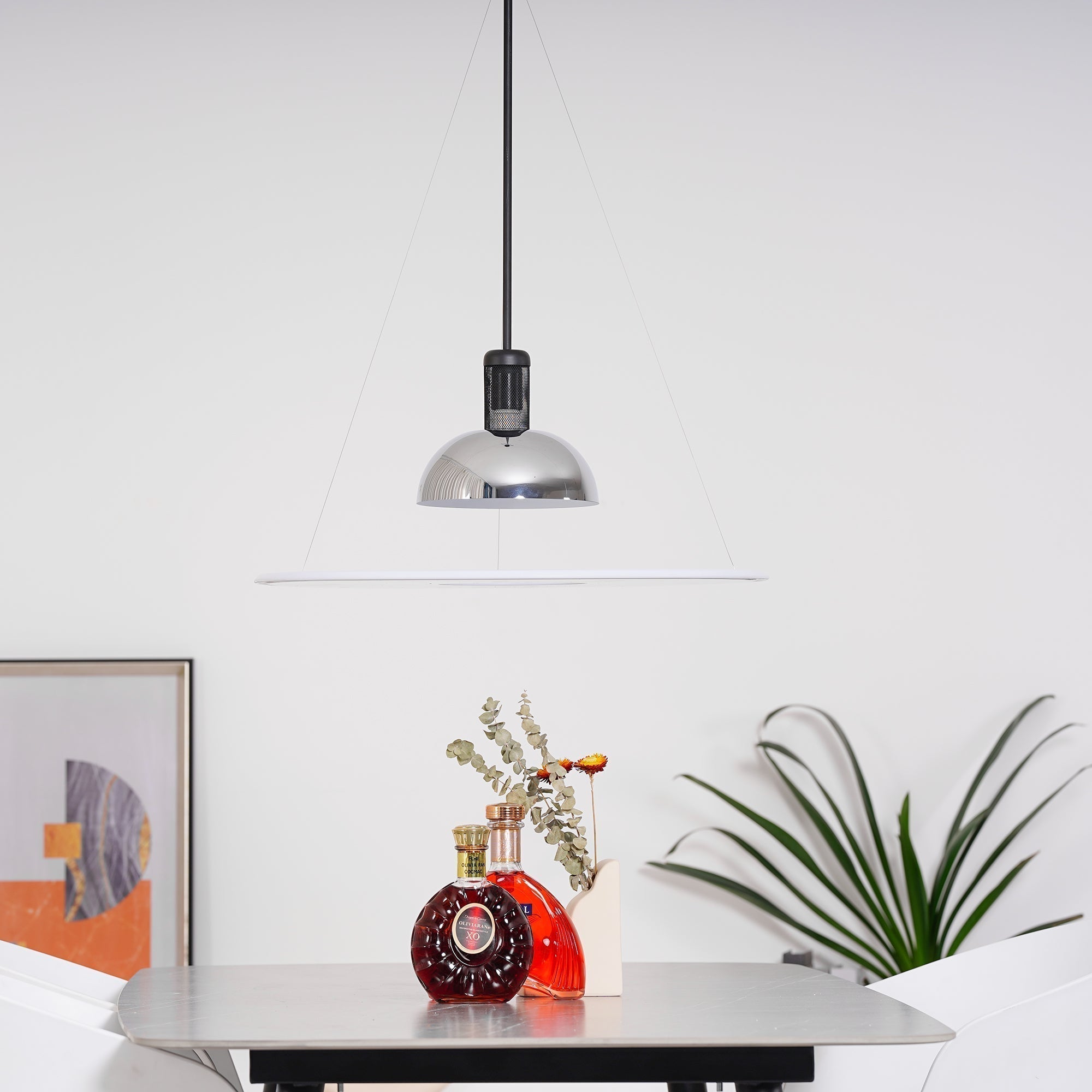 Modern Flying Saucer Pendant Light with PMMA Diffuser and Chrome Reflector