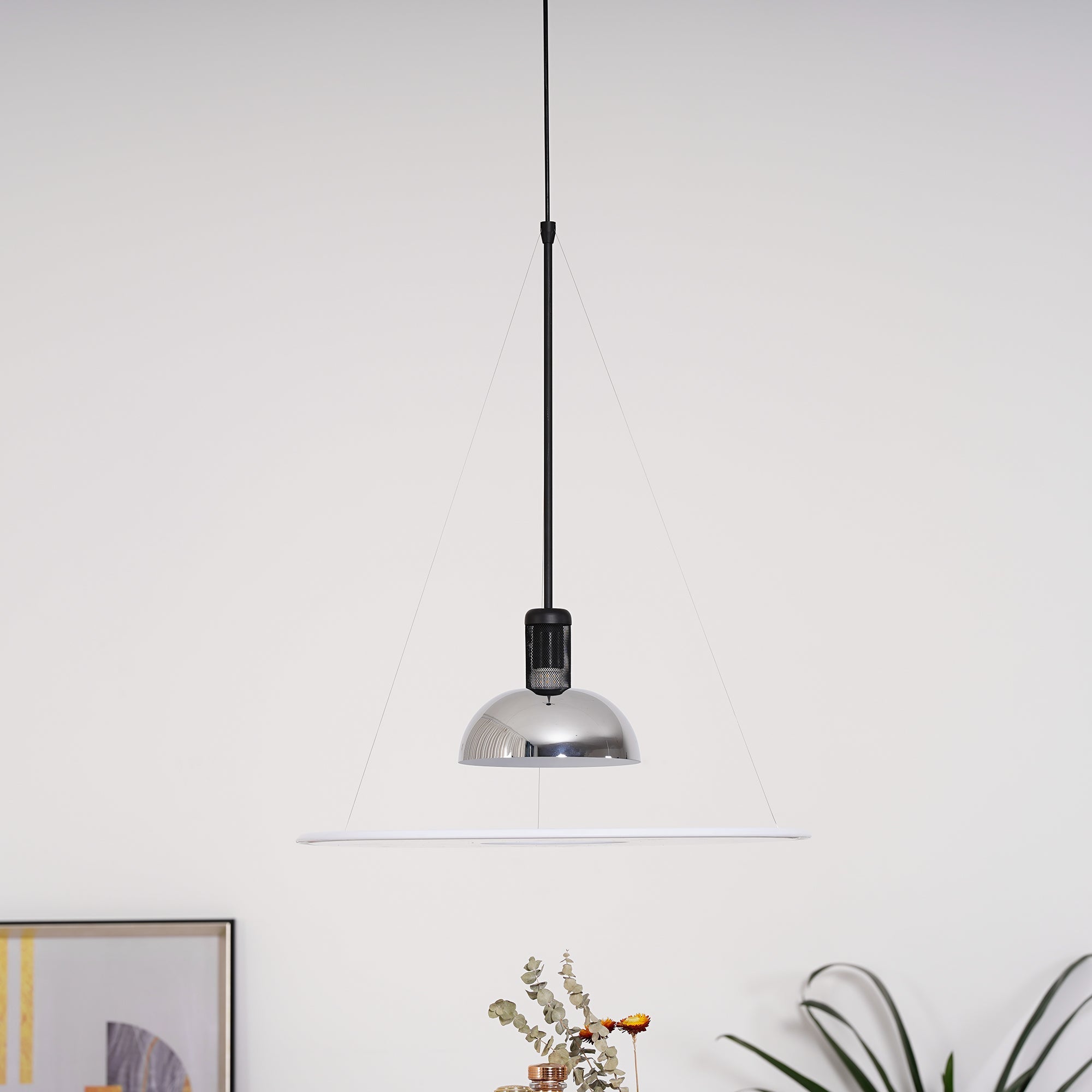 Modern Flying Saucer Pendant Light with PMMA Diffuser and Chrome Reflector