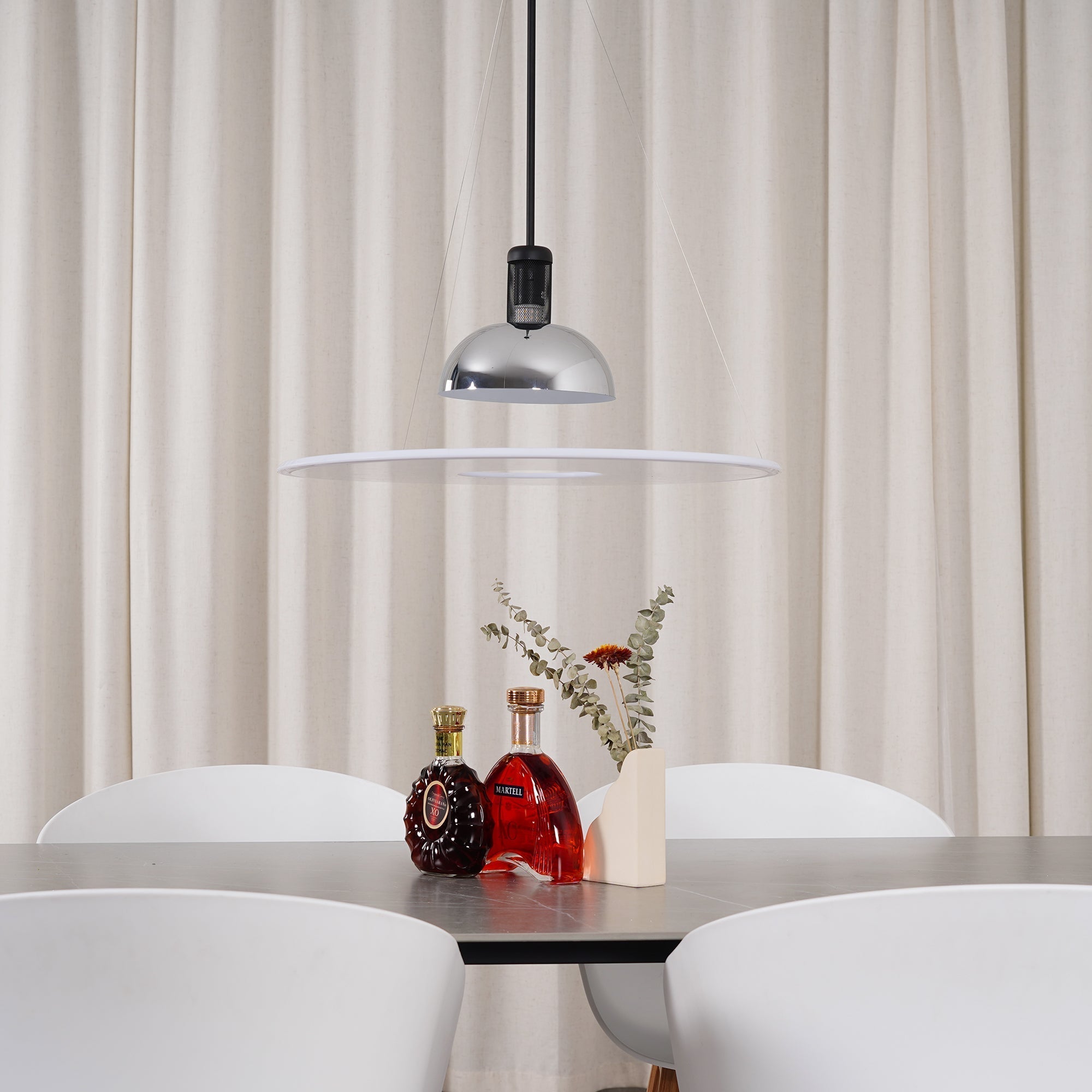 Modern Flying Saucer Pendant Light with PMMA Diffuser and Chrome Reflector