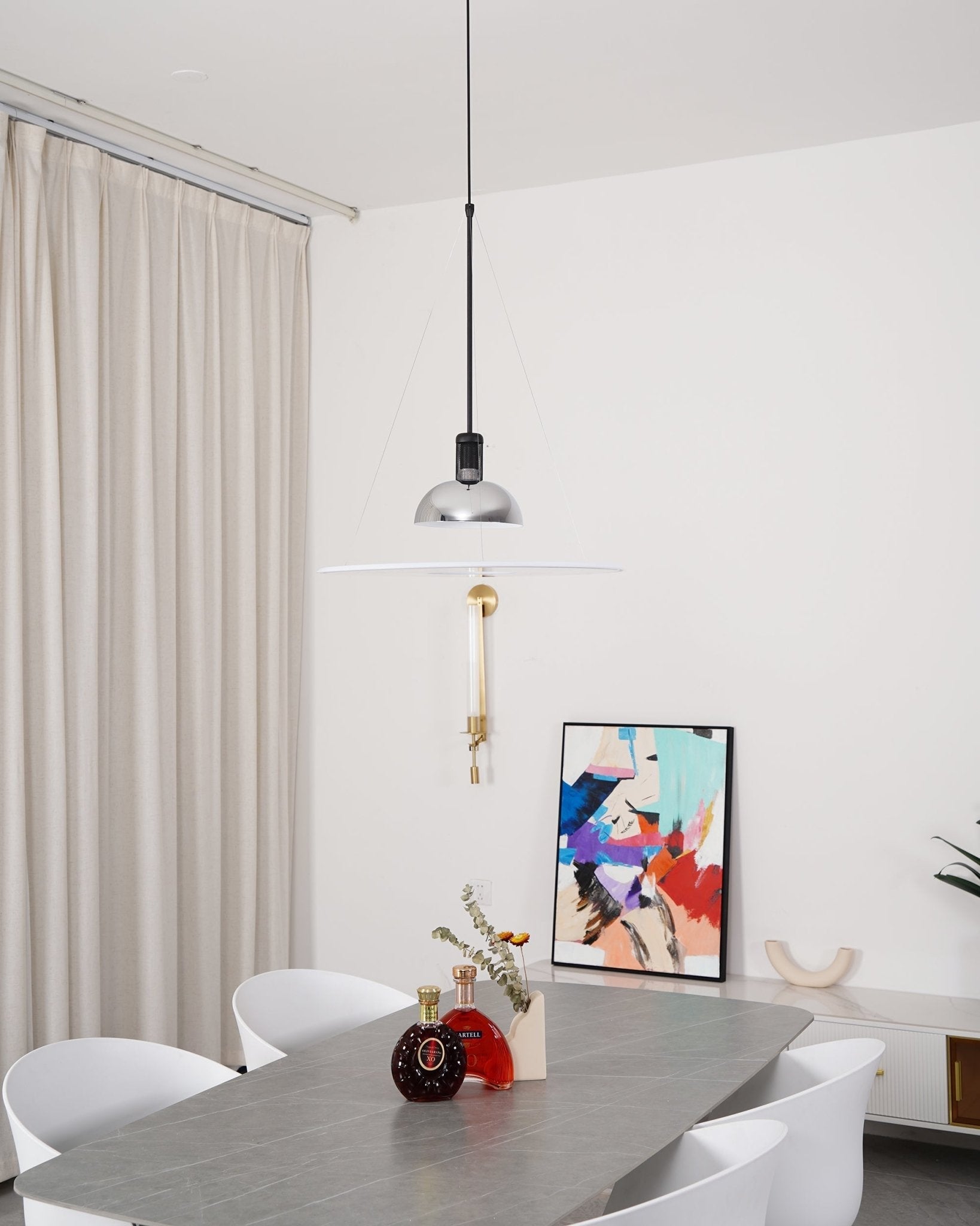 Modern Flying Saucer Pendant Light with PMMA Diffuser and Chrome Reflector