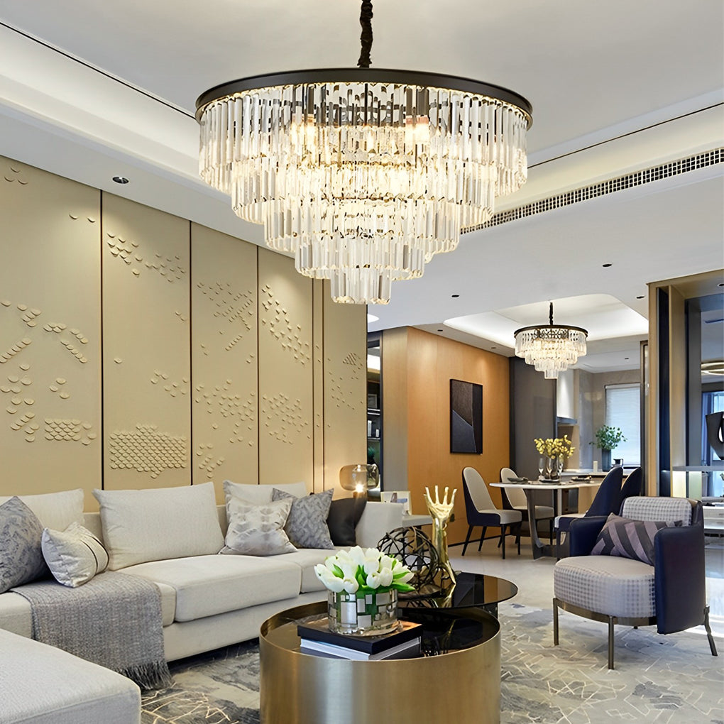 Modern Four Layer Round Crystal Chandelier Luxury 3 Color Dimming Pendant Lighting