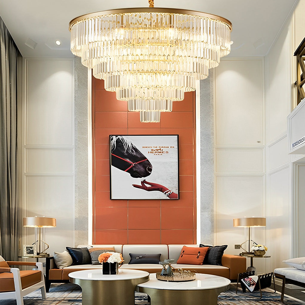 Modern Four Layer Round Crystal Chandelier Luxury 3 Color Dimming Pendant Lighting