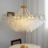 Modern French Glass Chandelier with Luxury Pearl Accents and Dimmable LED Lighting