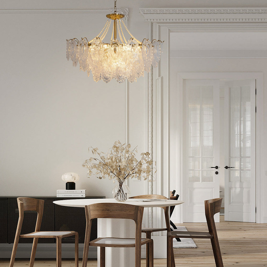 Modern French Glass Chandelier with Luxury Pearl Accents and Dimmable LED Lighting