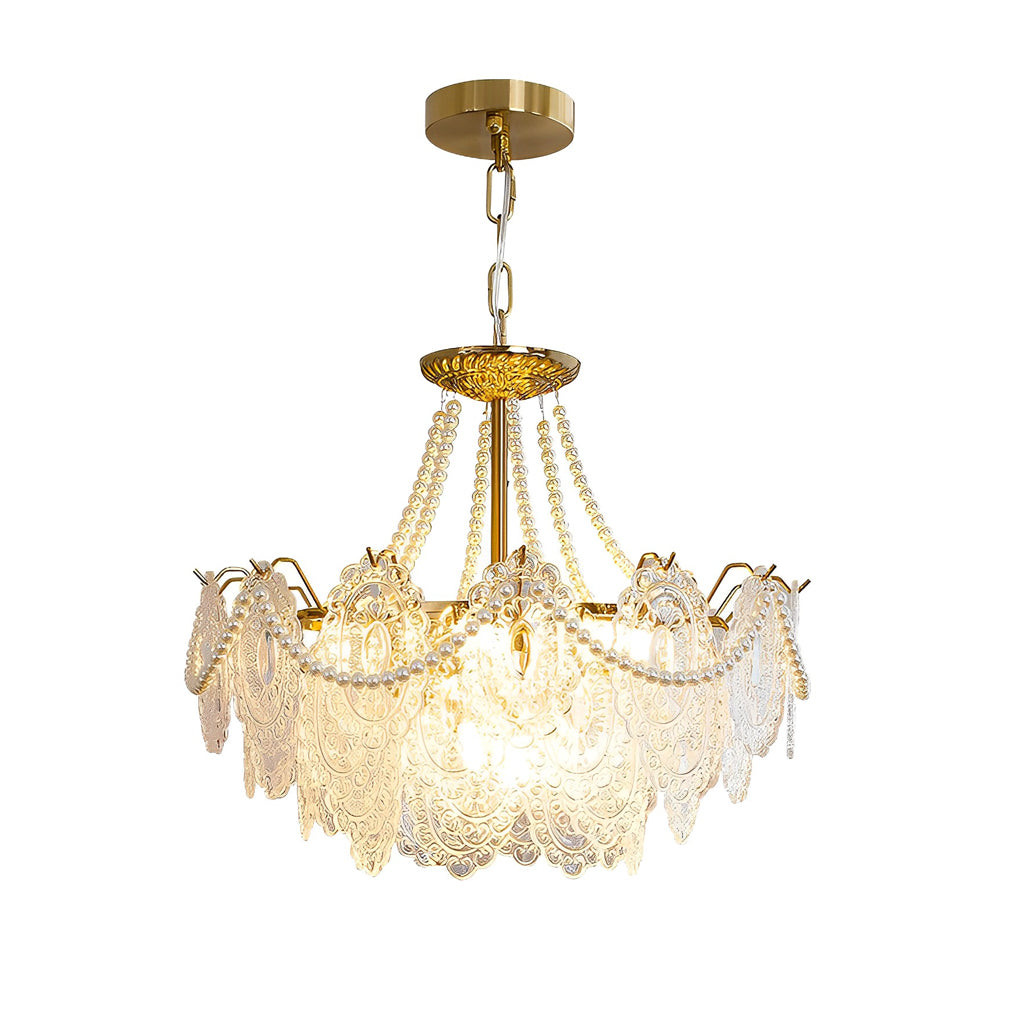Modern French Glass Chandelier with Luxury Pearl Accents and Dimmable LED Lighting
