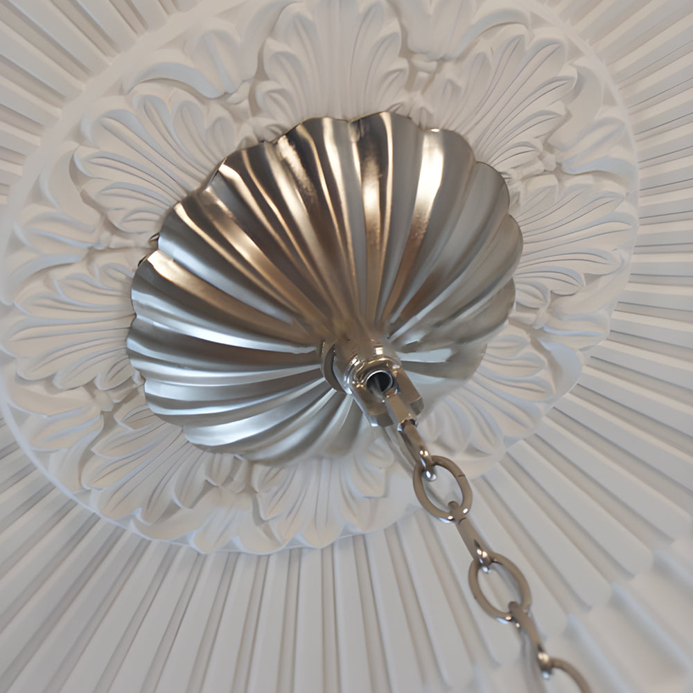 Modern French Retro Tiered Capiz Shell Chandelier with Crystal Accents for Dining Room