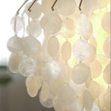 Modern French Retro Tiered Capiz Shell Chandelier with Crystal Accents for Dining Room