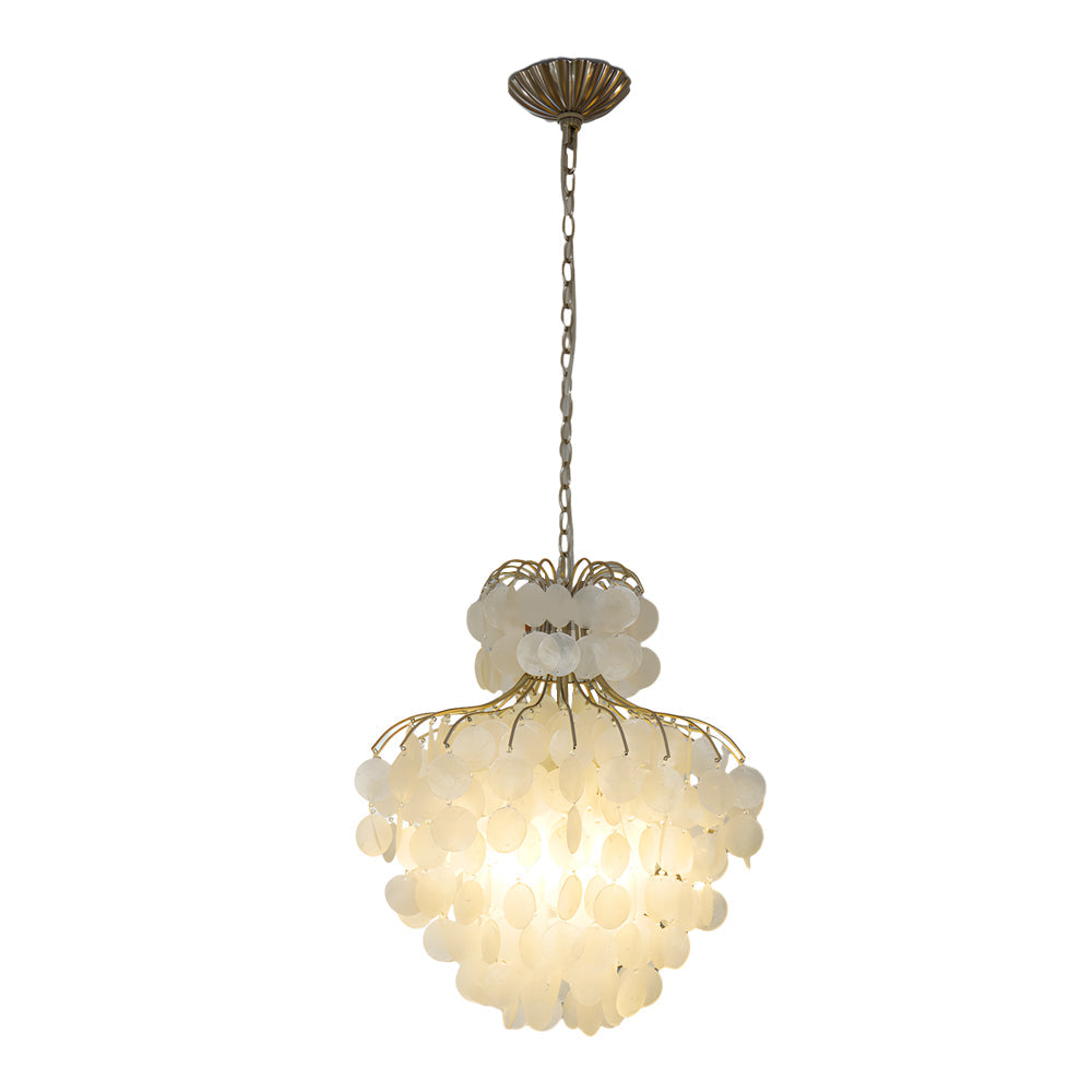Modern French Retro Tiered Capiz Shell Chandelier with Crystal Accents for Dining Room