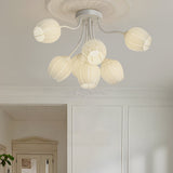 Modern French Style 7 Light Floral Chandelier Green and White Flower Design Ceiling Fixture