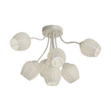 Modern French Style 7 Light Floral Chandelier Green and White Flower Design Ceiling Fixture