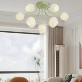 Modern French Style Floral Ceiling Light with 10 Heads and Three Step Dimming Flower Glass Shades