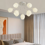 Modern French Style Floral Ceiling Light with 10 Heads and Three Step Dimming Flower Glass Shades