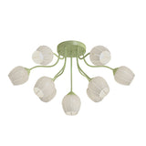 Modern French Style Floral Ceiling Light with 10 Heads and Three Step Dimming Flower Glass Shades