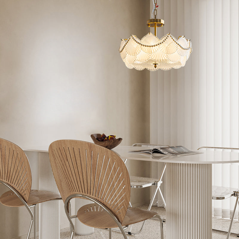 Modern French Style Glass Seashell LED Chandelier with Three Step Dimming and Copper Finish
