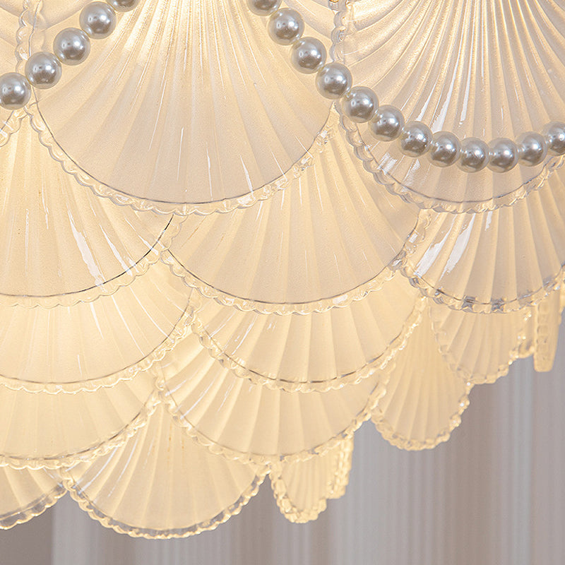 Modern French Style Glass Seashell LED Chandelier with Three Step Dimming and Copper Finish