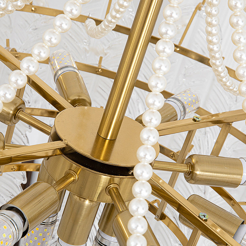 Modern French Style Glass Seashell LED Chandelier with Three Step Dimming and Copper Finish