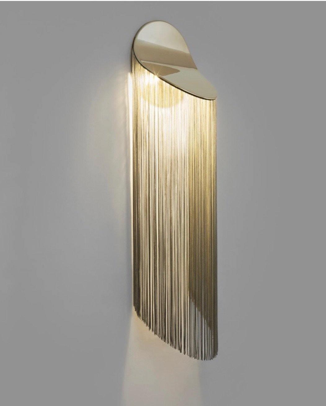 Modern Fringed Metal Wall Sconce Pair Gold and Chrome Indoor Lighting for Living Room