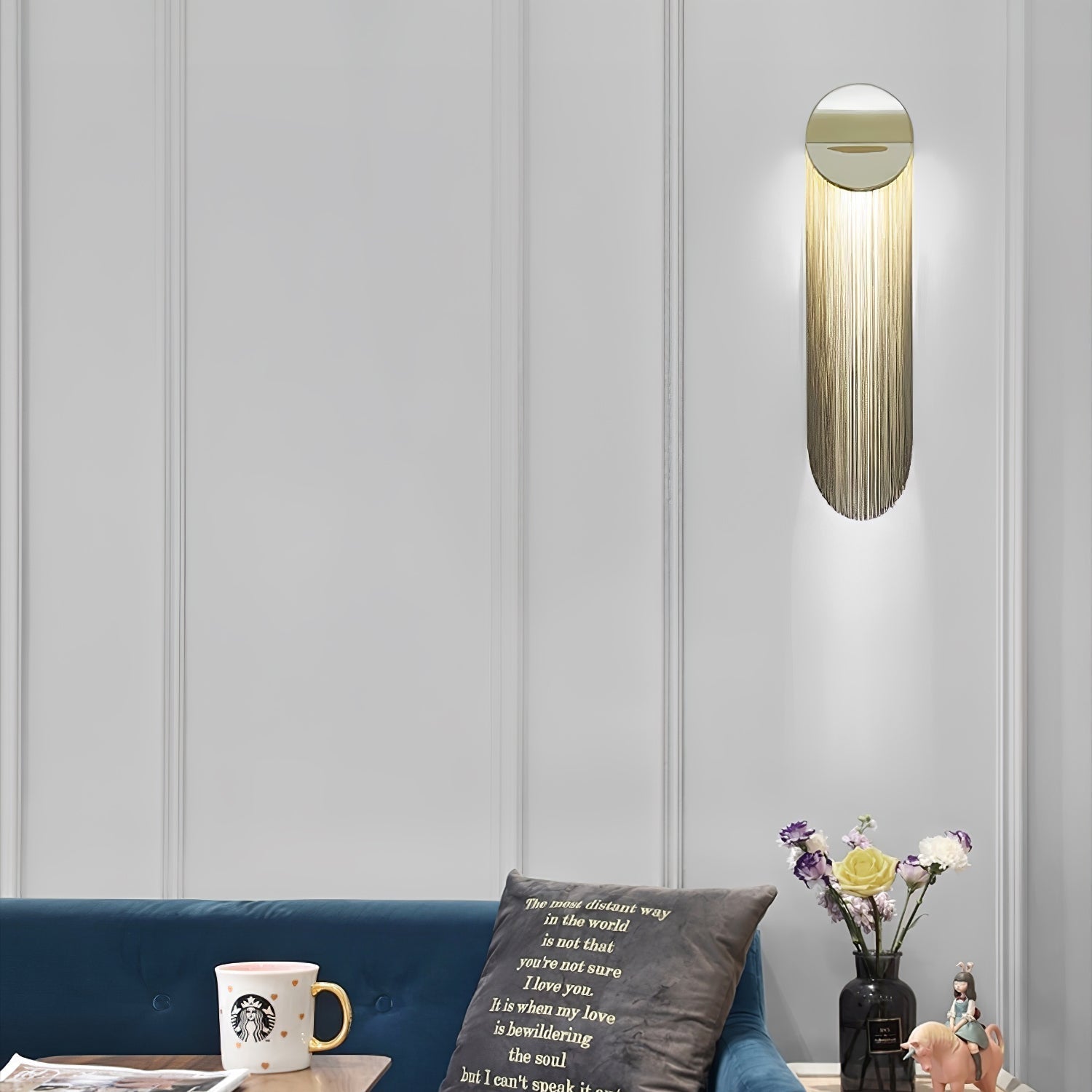 Modern Fringed Metal Wall Sconce Pair Gold and Chrome Indoor Lighting for Living Room