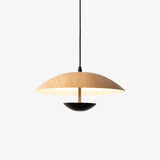 Modern Frisbee LED Pendant Light Wood Grain Hanging Lamp for Kitchen Island and Dining Room