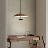 Modern Frisbee LED Pendant Light Wood Grain Hanging Lamp for Kitchen Island and Dining Room